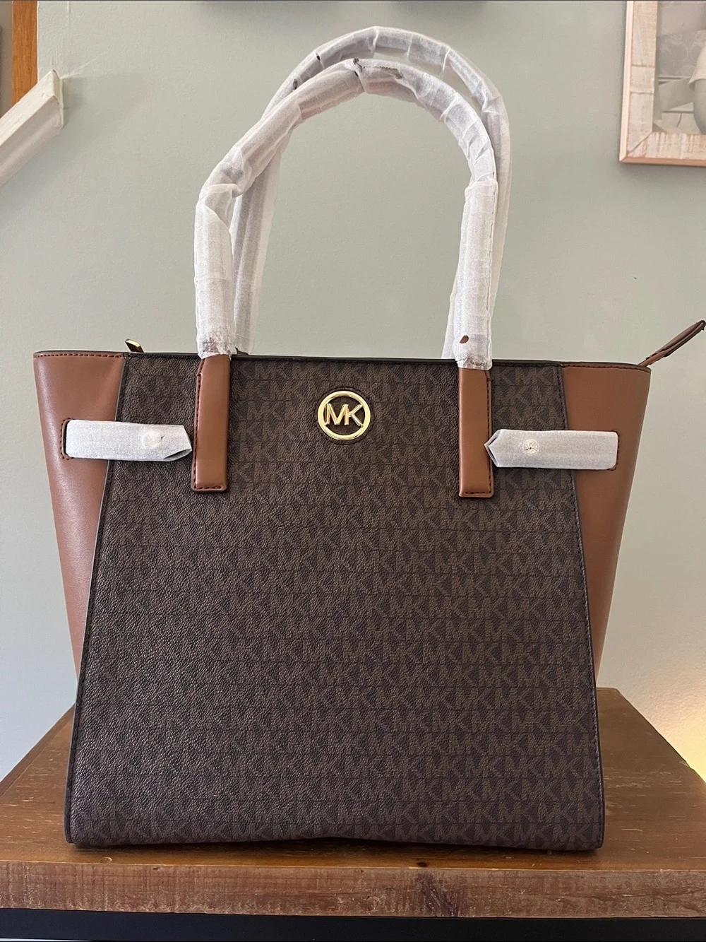 Michael Kors  “Carmen” Brown and Chestnut Signature Tote with Gold Logo